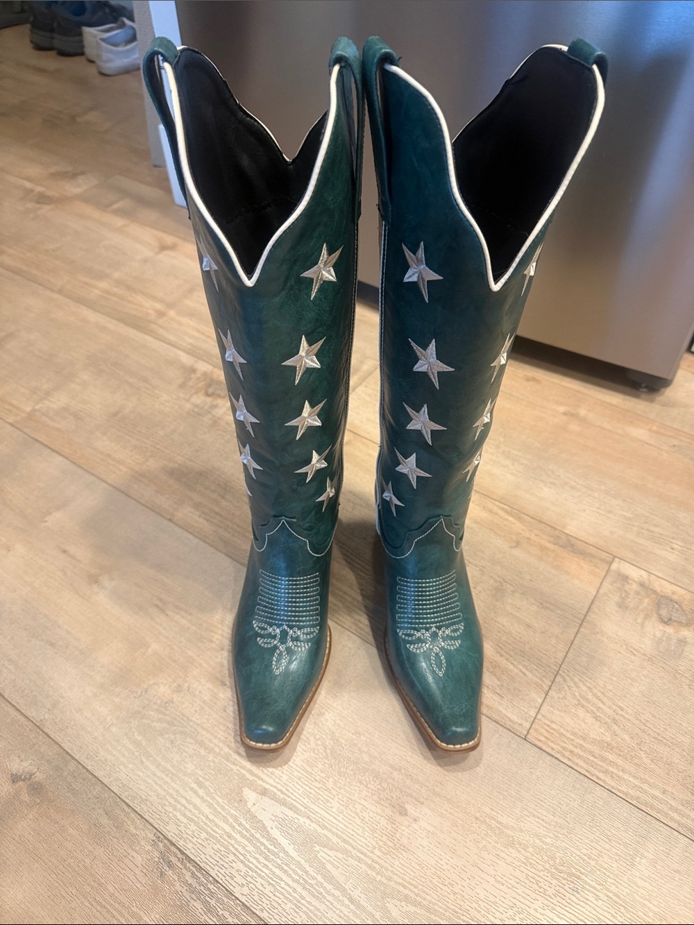 Women's Teal Star Embellished Western Knee-High Boots